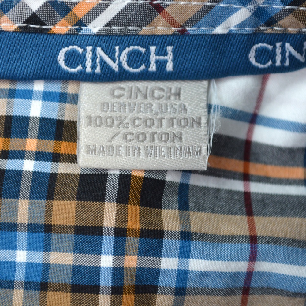 Cinch Mens XXL Plaid Button Down Shirt Long Sleeve Blue Orange Cotton Western - Picture 5 of 8